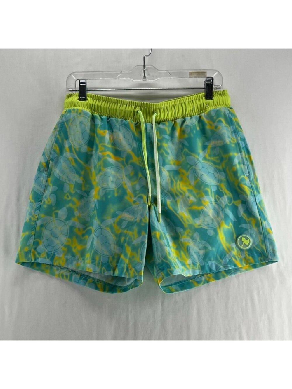 Birdie Bound Turtle Print Surf Swim Trunks Mens M Drawstring Boxer Liner Green